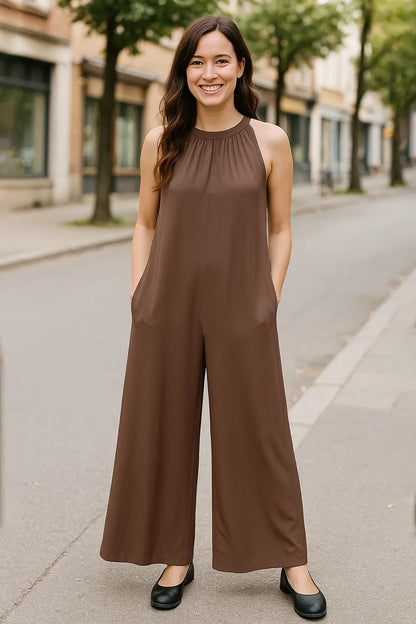 Double Take Full Size Tie Back Cutout Sleeveless Jumpsuit - Farnelli