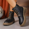 Lace Up Round Toe Boots - Black