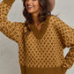 SO ME Color Block Textured Christmas Sweater V Neck Top - Farnelli