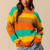 SO ME Multi Color Stripe Sweater with Ribbed Detail - RUS/JAD/MUST/COFF