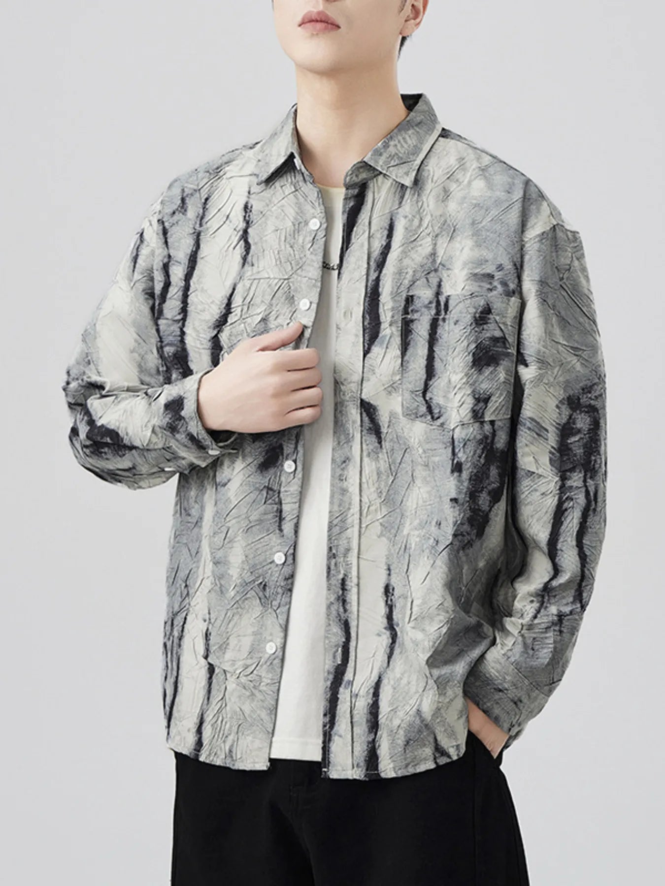 Men's Plus Size Tie-Dye Button Up Long Sleeve Shirt - Farnelli