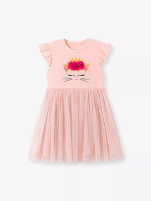 Children's Ruffled Sleeve Tulle Dress - Farnelli