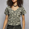 POL Printed V-Neck Short Sleeve T-Shirt - GREY LEOPARD