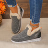 Round Toe Fleece-Lined Ankle Boots - Gray