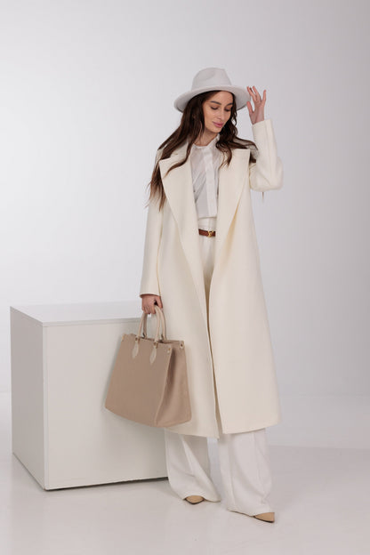 Pre-Order. Re-Stock Ships September 30. Astoria Classic Wraparound Wool Blend Overcoat in Ivory
