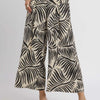 Umgee Palm Leaf Print Wide Leg Culotte Pants - Black