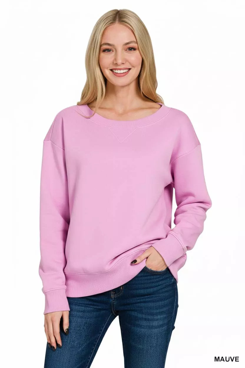 Zenana Fleece Boat Neck Sweatshirt - Farnelli