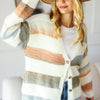 Haptics Full Size Button Down Stripe Soft Fuzzy Sweater Cardigan - Ivory/Rust/Olive