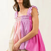 BiBi Frill Shoulder Strap Color Block Bodice Top - BLUSH/LAVENDER/PINK