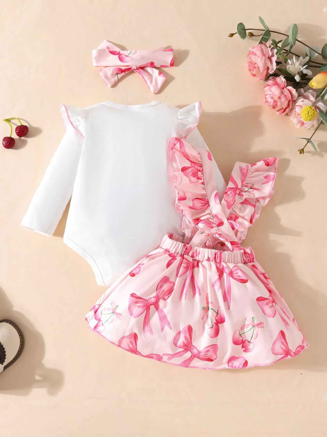 Children's Bowknot Print Ruffle Trim 3 Piece Set - Farnelli