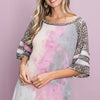 BiBi Tiedye French Terry with Leopard Sleeve Top - TIEDYE/LEOPARD