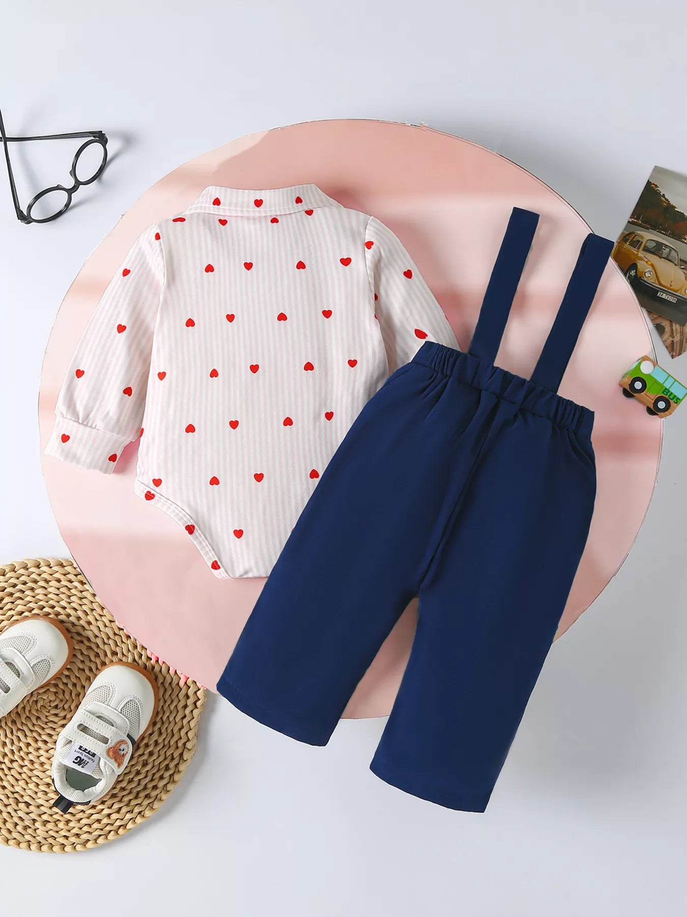 Children's Heart Print Bodysuit & Suspender Pants Set - Farnelli