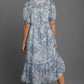 Umgee Full Size Printed Puff Short Sleeve Midi Dress Plus Size - Farnelli