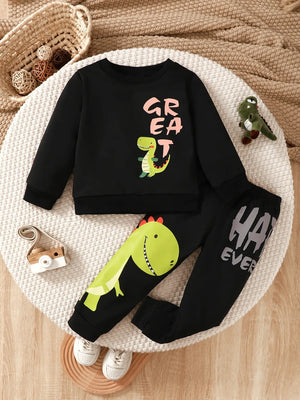 Children's Dinosaur Graphic Sweatshirt and Pants Set - Farnelli