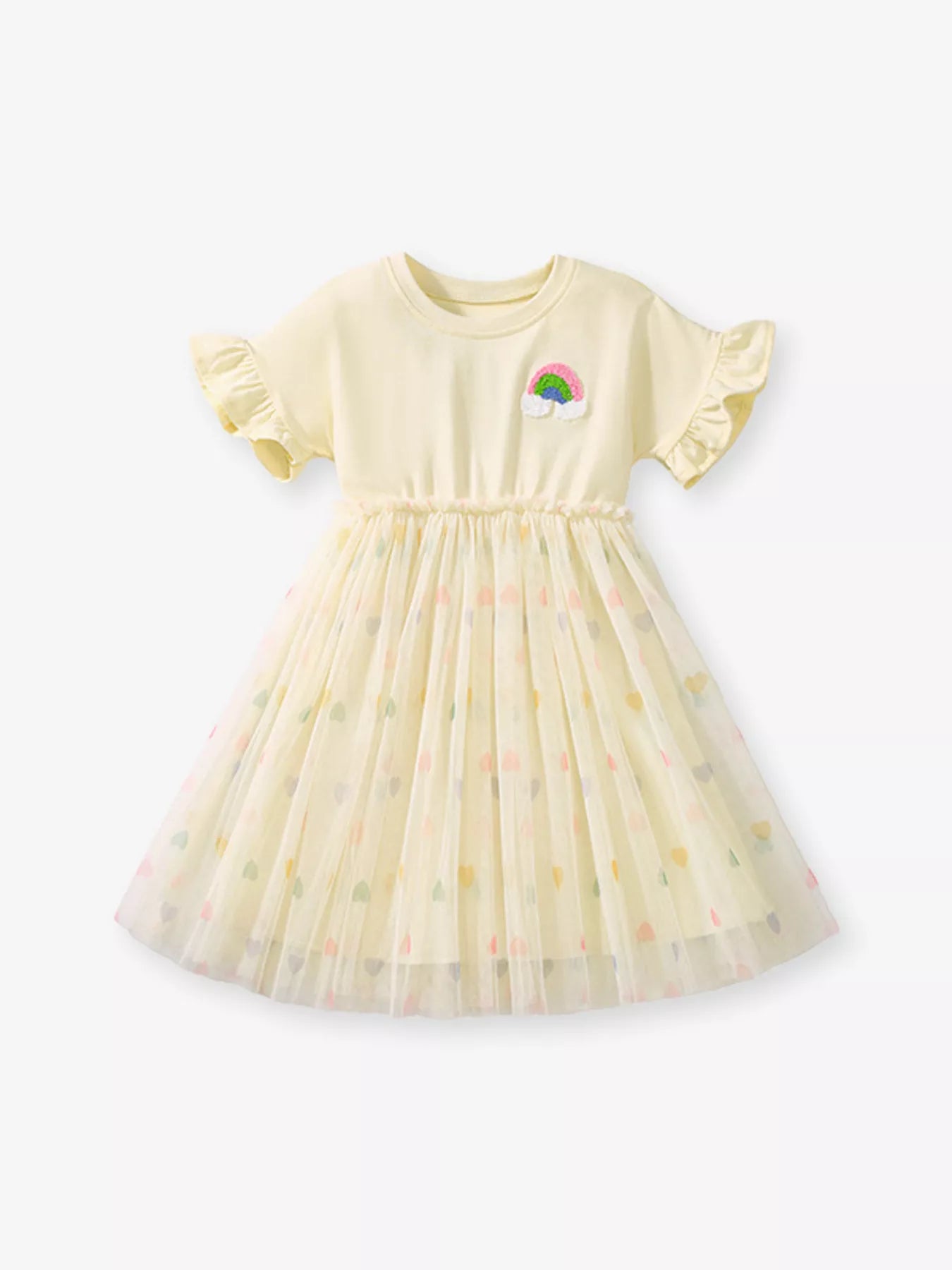 Children's Rainbow Applique Tulle Layered Dress - Farnelli