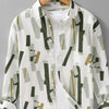 Men's Plus Size Printed Button Up Long Sleeve Shirt - Light Green