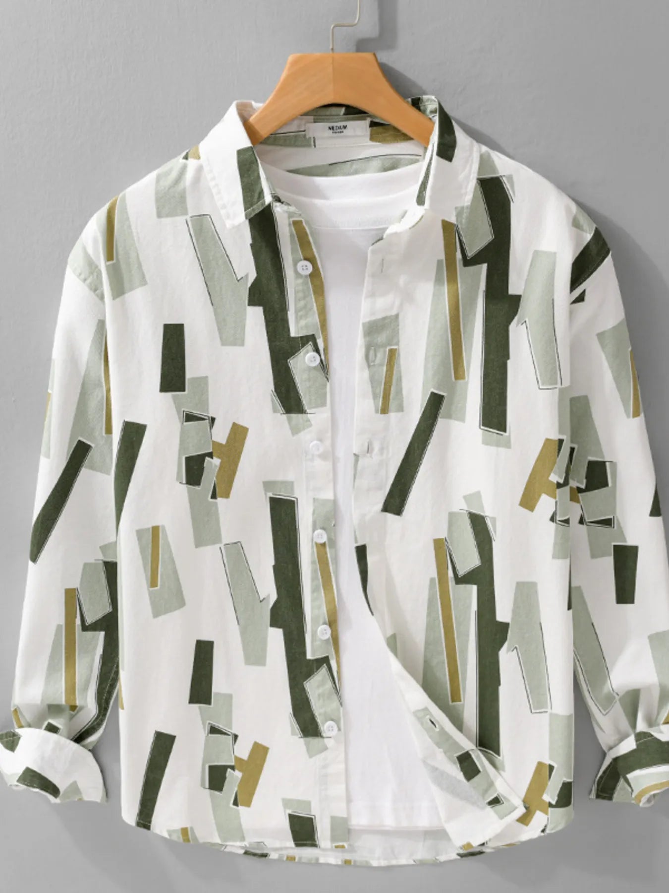 Men's Plus Size Printed Button Up Long Sleeve Shirt - Farnelli