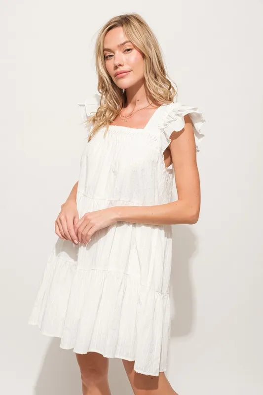 And The Why Origami Pleating Ruffled Sleeve Tiered Dress - Farnelli