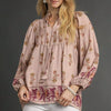 Umgee Floral Boho Peasant Blouse - STONE