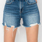 RISEN High Rise Raw Hem Distressed Denim Shorts - Farnelli