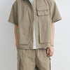Men's Plus Size Button Up Short Sleeve Shirt and Shorts Set - Khaki