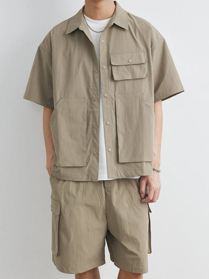Men's Plus Size Button Up Short Sleeve Shirt and Shorts Set - Farnelli