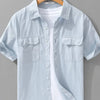 Men's Plus Size Button Up Short Sleeve Shirt - Light Blue