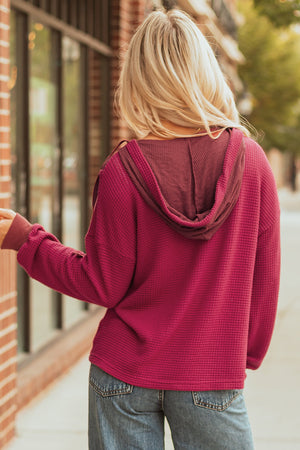 River Waffle Hooded Long Sleeve Top - Farnelli