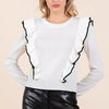 Mittoshop Contrast Trim Ruffled Round Neck Knit Top - Ivory