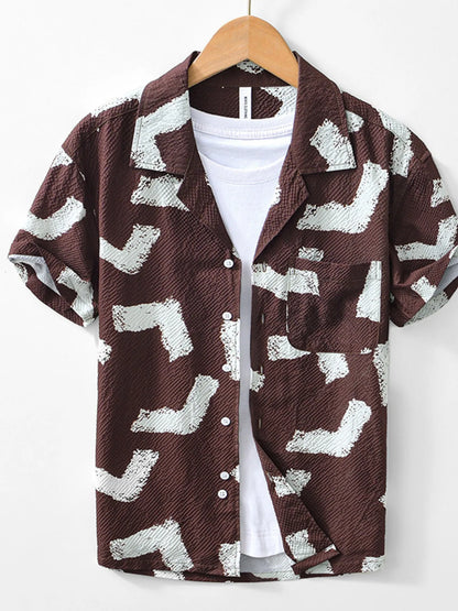 Men's Printed Button Up Short Sleeve Shirt - Farnelli