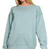 Zenana Fleece Round Neck Sweatshirts - BLUE GREY