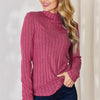 Basic Bae Full Size Ribbed Mock Neck Long Sleeve T-Shirt - Hot Pink