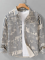Men's Plus Size Striped Button Up Long Sleeve Shirt - Farnelli