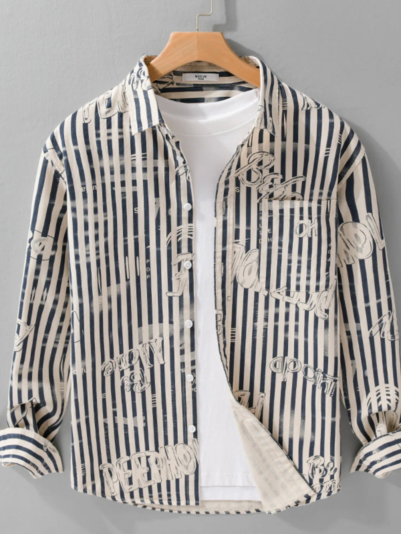 Men's Plus Size Striped Button Up Long Sleeve Shirt - Farnelli