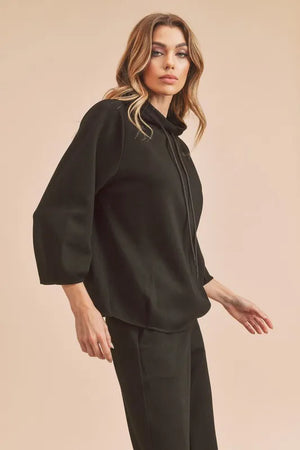 Aemi + Co Lightweight Drawstring Mock Neck Sweatshirt - Farnelli