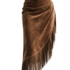 Full Size Suede Fringe Asymmetric Skirt Plus Size - Brown
