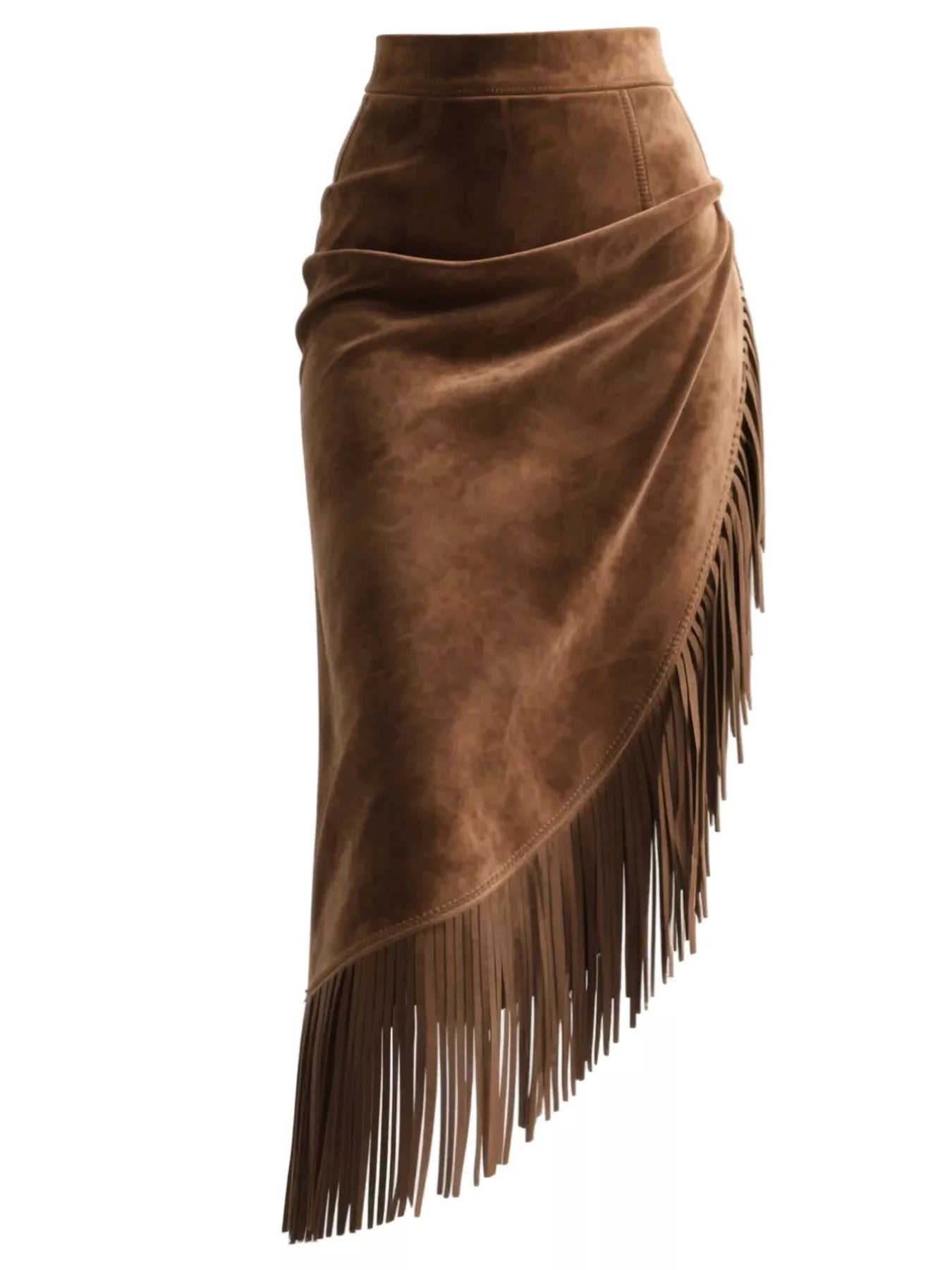 Full Size Suede Fringe Asymmetric Skirt Plus Size - Farnelli