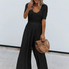 Scoop Neck Short Sleeve Jumpsuit - Black