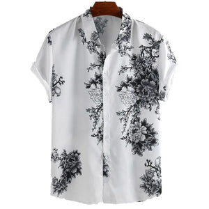 Men's Full Size Printed Short Sleeve Casual Shirt Plus Size - Farnelli