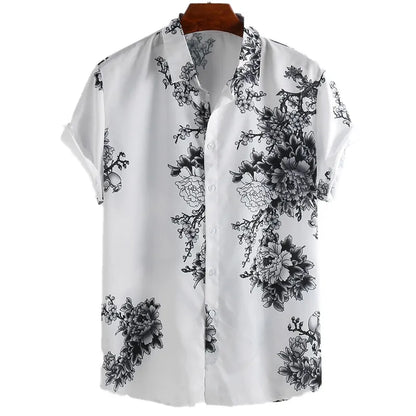 Men's Full Size Printed Short Sleeve Casual Shirt Plus Size - Farnelli