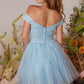 CLEARANCE - Eureka 9833 Short A-Line Off Shoulder Glitter Mesh Dress (Size M)