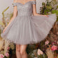 CLEARANCE - Eureka 9833 Short A-Line Off Shoulder Glitter Mesh Dress (Size M)