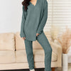 Basic Bae Full Size Notched Long Sleeve Top and Pants Set - Deep Teal