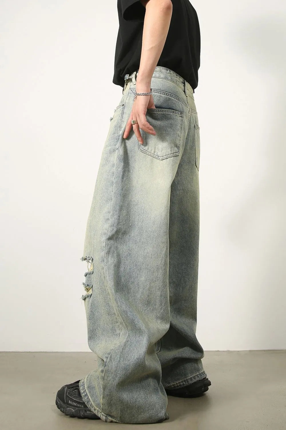 Men's Distressed Wide Leg Jeans - Farnelli