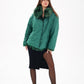 Reversible Genuine Silver Fox  Down Fill Coat in Emerald