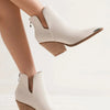 Beast Fashion Pointed Metal-Tip Toe Block Heel Ankle Boots - White