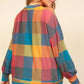 Haptics Round Neck Color Block Plaid Top - Farnelli