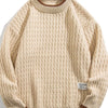 Men's Plus Size Round Neck Textured Knit Sweater - Apricot