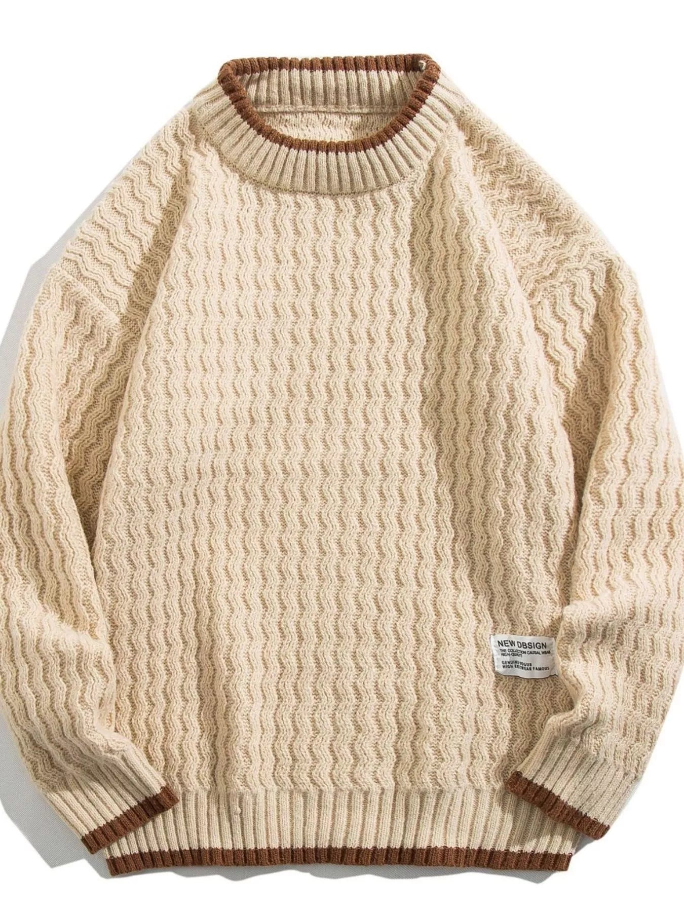 Men's Plus Size Round Neck Textured Knit Sweater - Farnelli