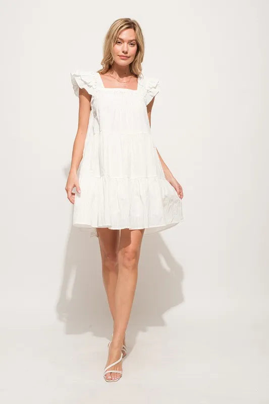 And The Why Origami Pleating Ruffled Sleeve Tiered Dress - Farnelli